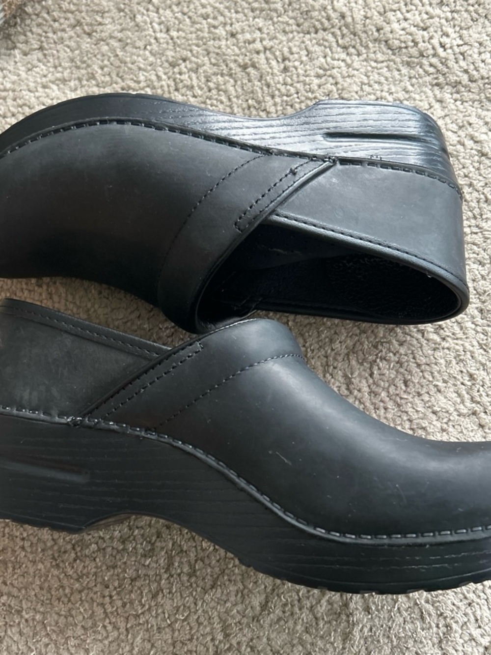 Dansko Black Leather Slip-On Clogs